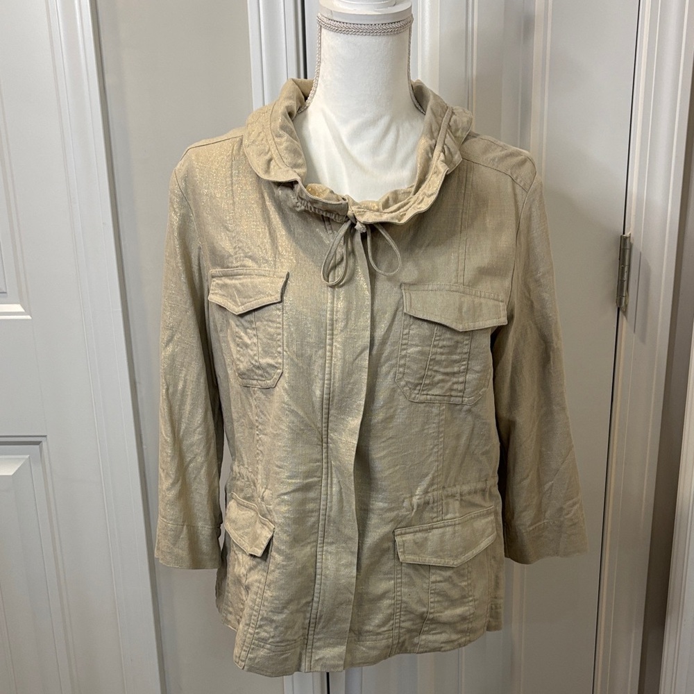 Michael Kors Gold Shimmer Utility Jacket Size 10